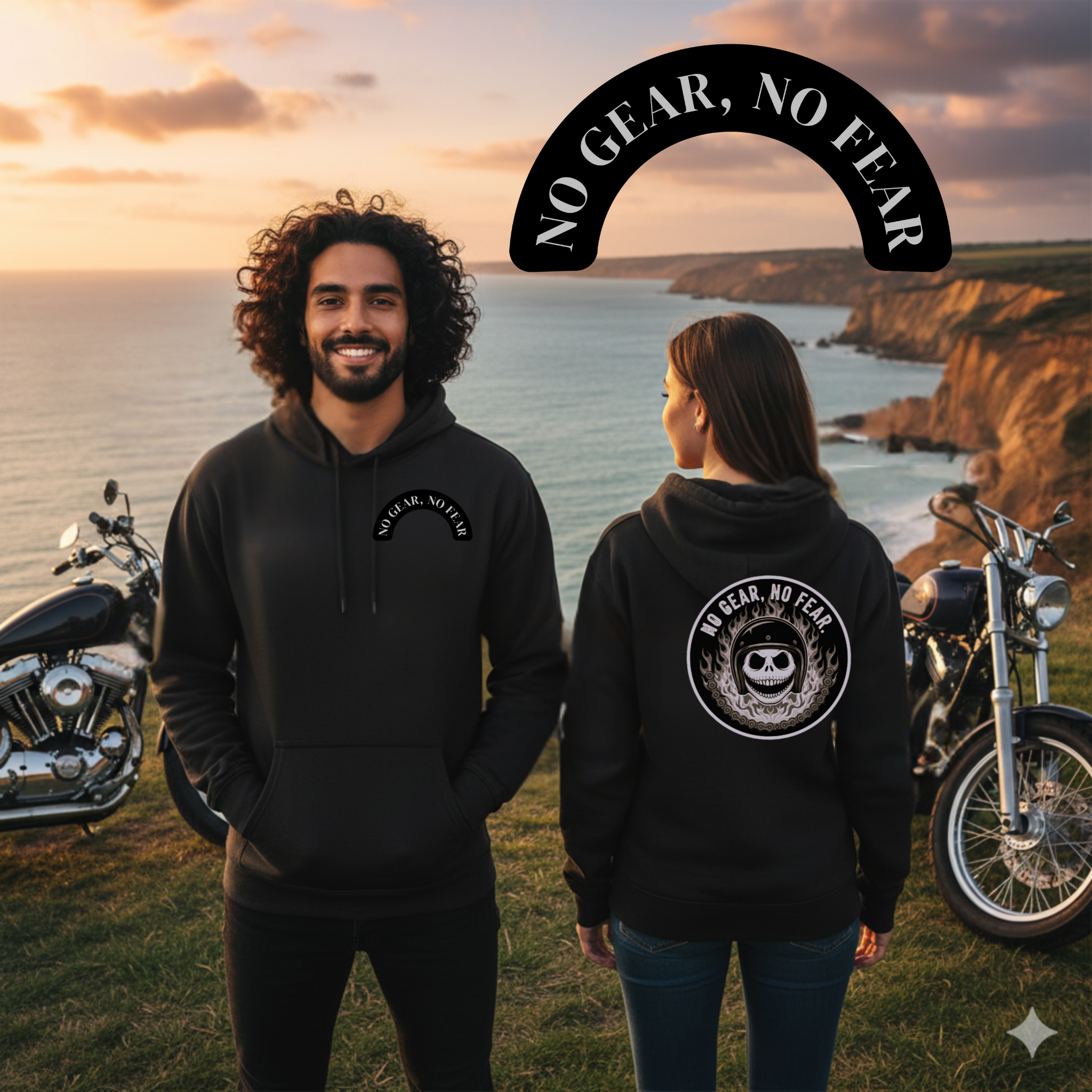 Motorcycle Hoodie - Unisex French Terry Hoodie - No Gear, No Fear Design