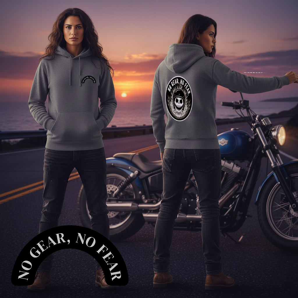 Motorcycle Hoodie - Unisex French Terry Hoodie - No Gear, No Fear Design