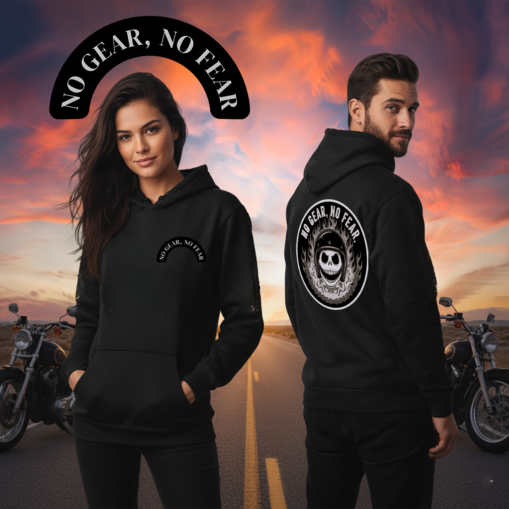 Motorcycle Hoodie - Unisex French Terry Hoodie - No Gear, No Fear Design
