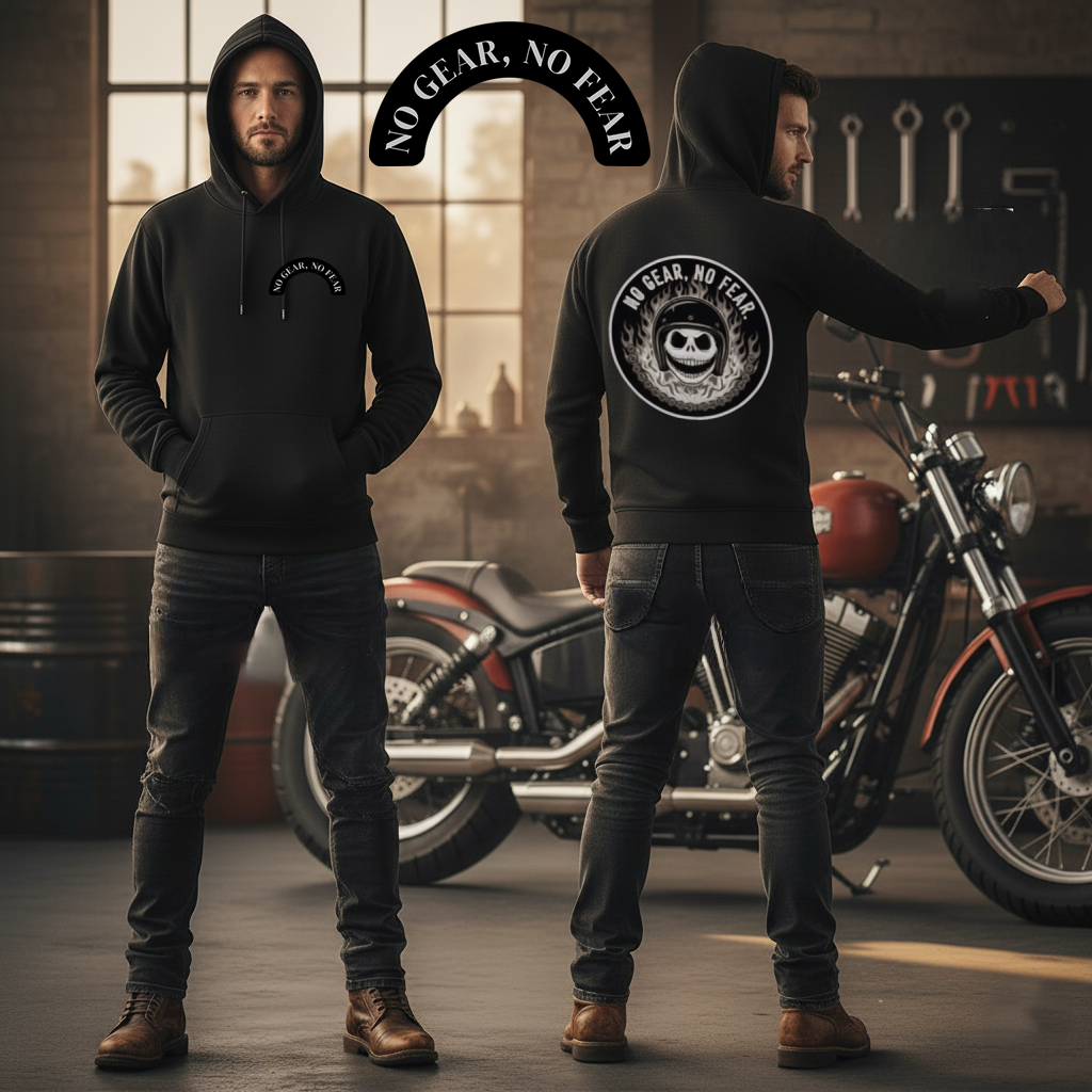 Motorcycle Hoodie - Unisex French Terry Hoodie - No Gear, No Fear Design