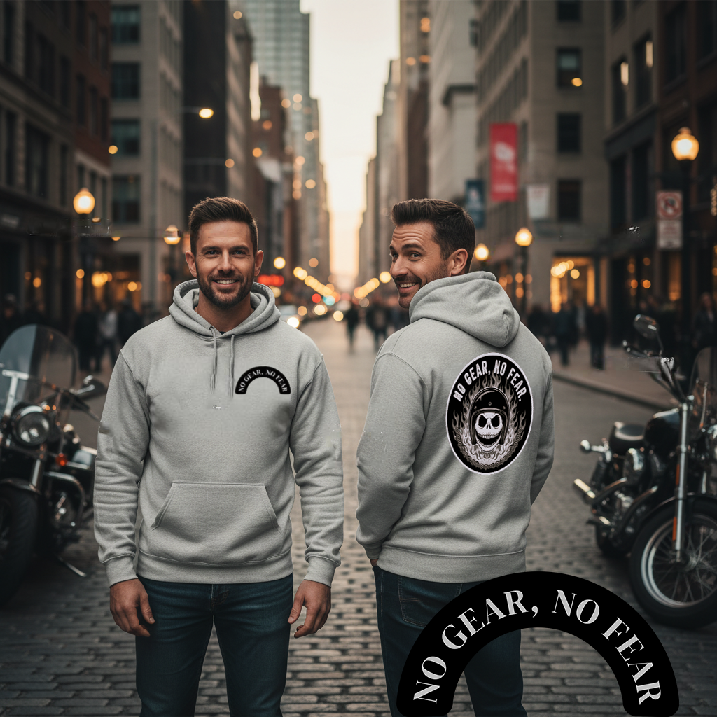 Motorcycle Hoodie - Unisex French Terry Hoodie - No Gear, No Fear Design