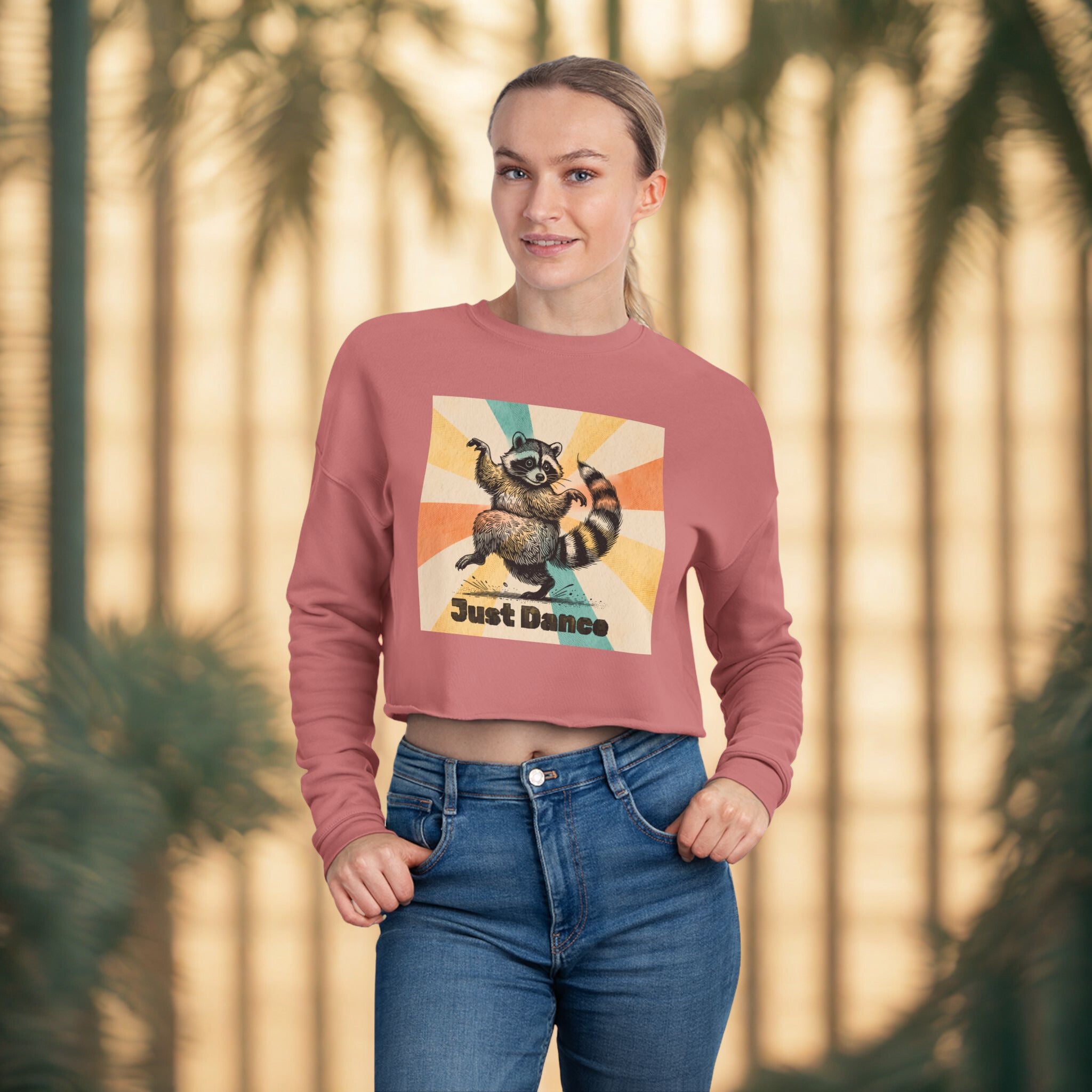 Cropped Sweatshirt Raccoon Dance Top Women's Jumper