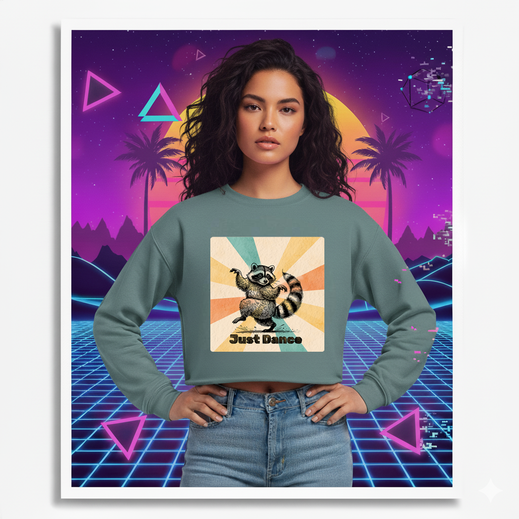 Cropped Sweatshirt Raccoon Dance Top Women's Jumper
