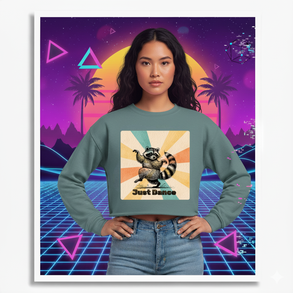 Cropped Sweatshirt Raccoon Dance Top Women's Jumper
