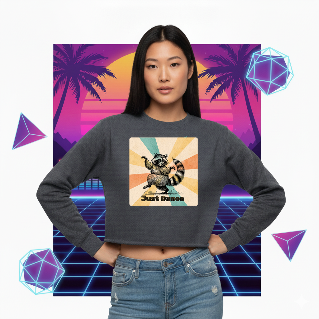 Cropped Sweatshirt Raccoon Dance Top Women's Jumper