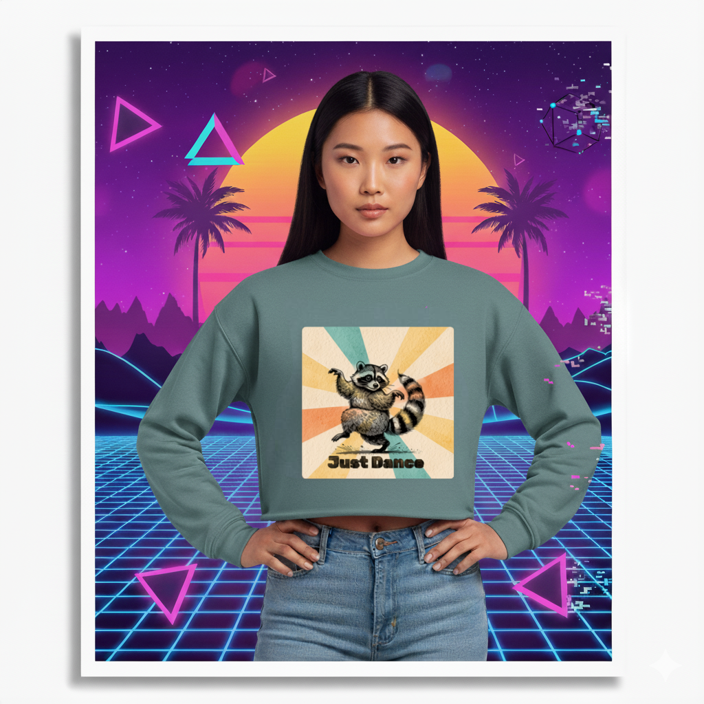Cropped Sweatshirt Raccoon Dance Top Women's Jumper