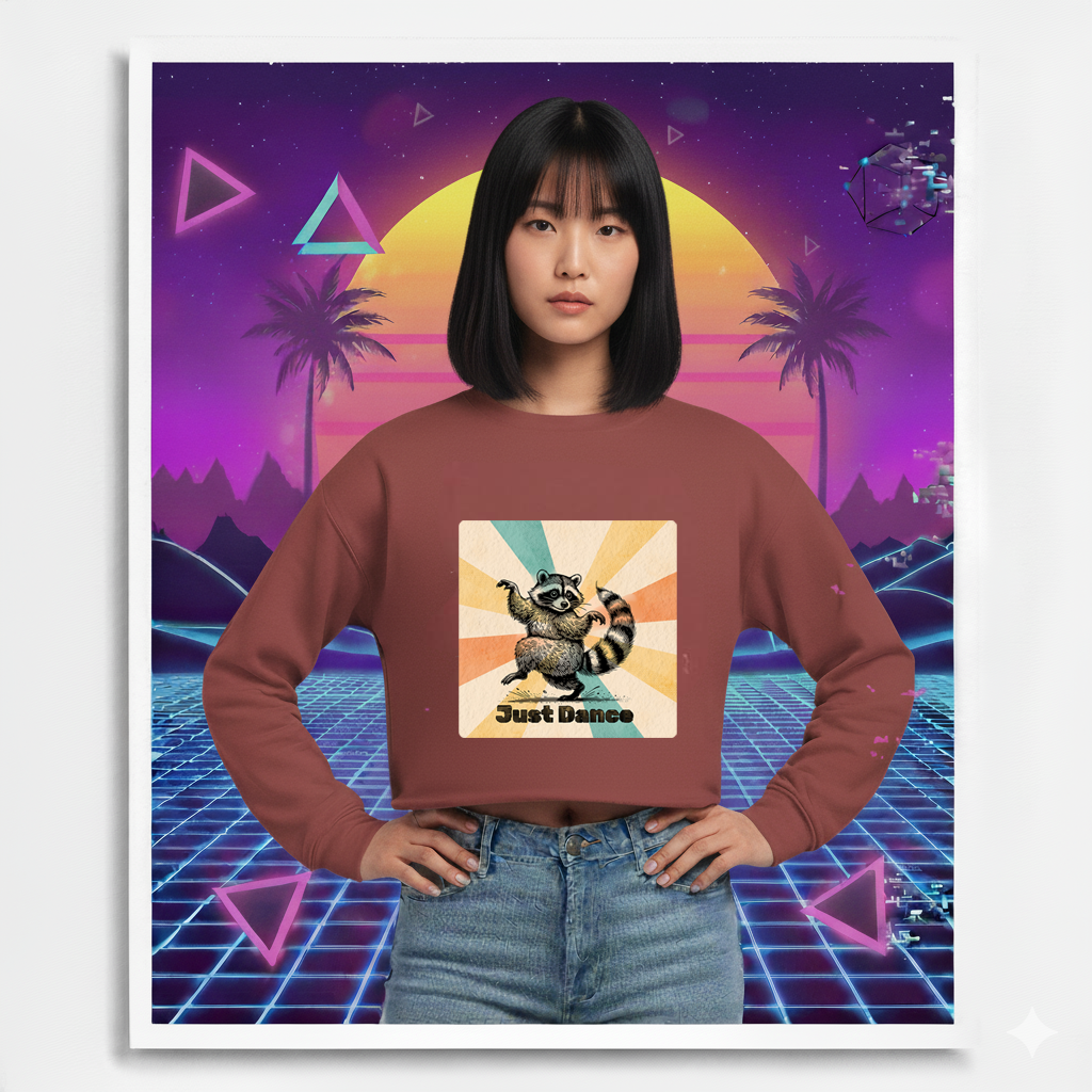 Cropped Sweatshirt Raccoon Dance Top Women's Jumper