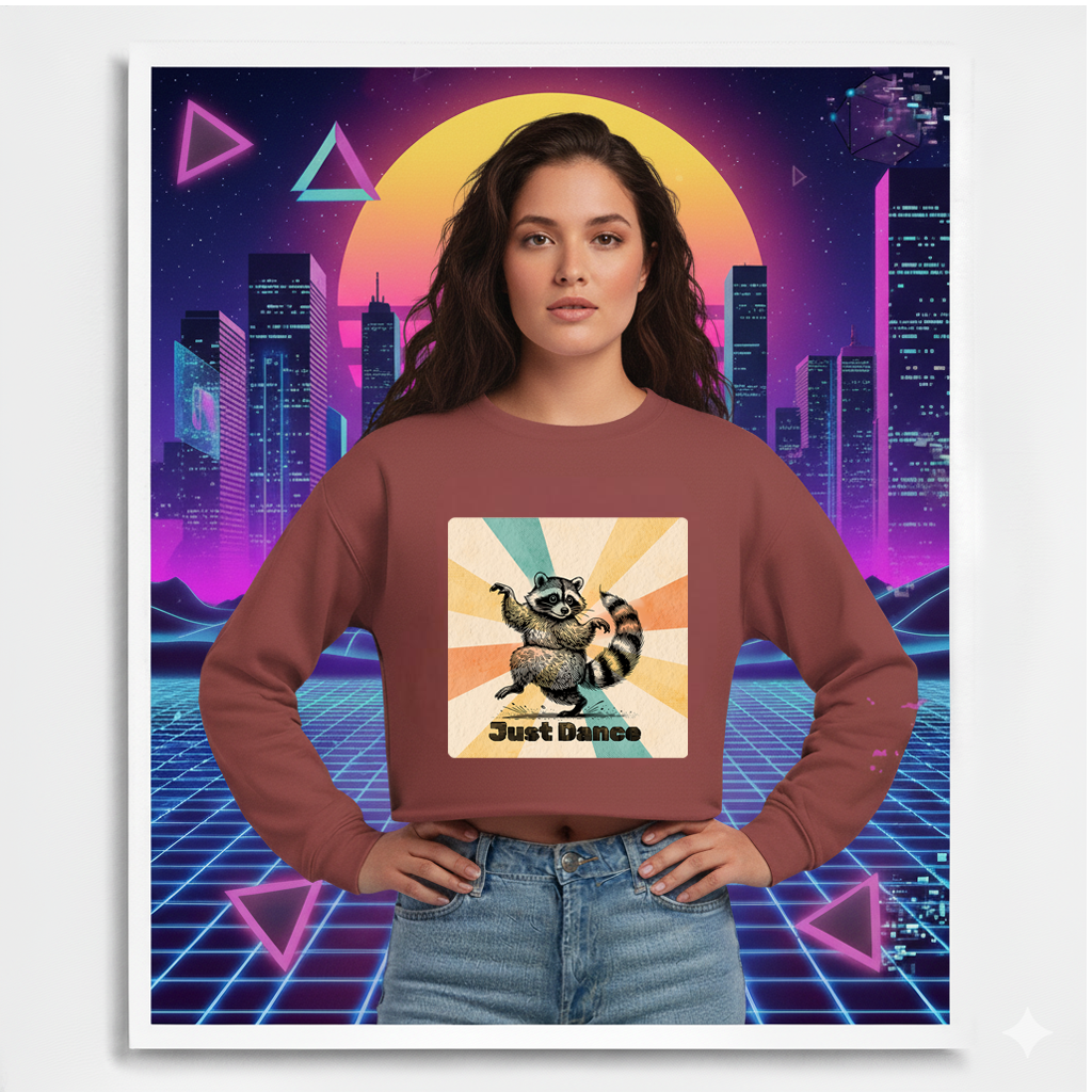 Cropped Sweatshirt Raccoon Dance Top Women's Jumper
