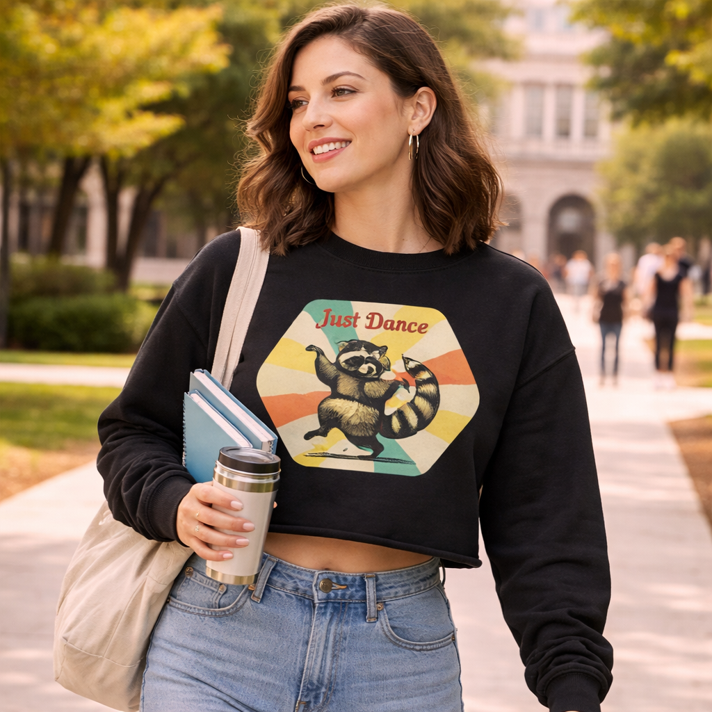 Just Dance Retro Raccoon Crop Sweatshirt – Retro 80s Vibe