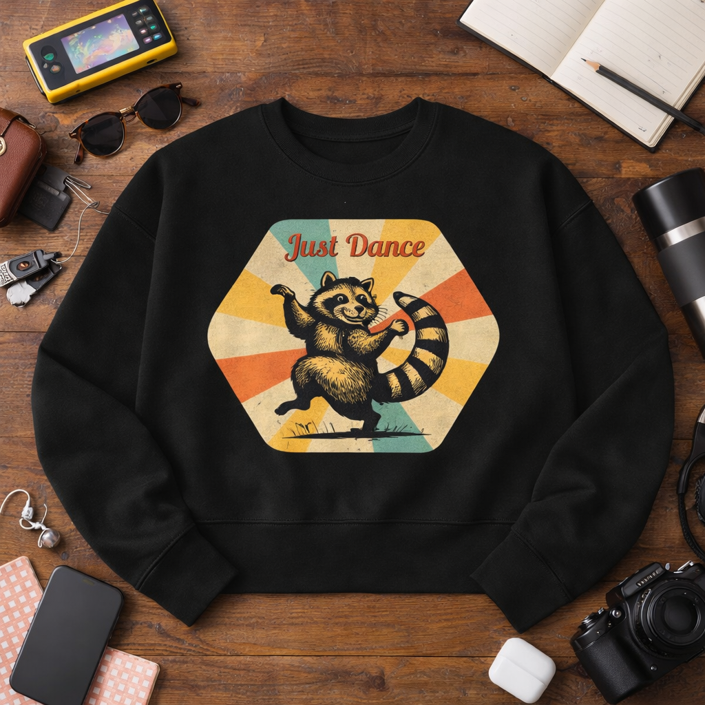 Just Dance Retro Raccoon Crop Sweatshirt – Retro 80s Vibe