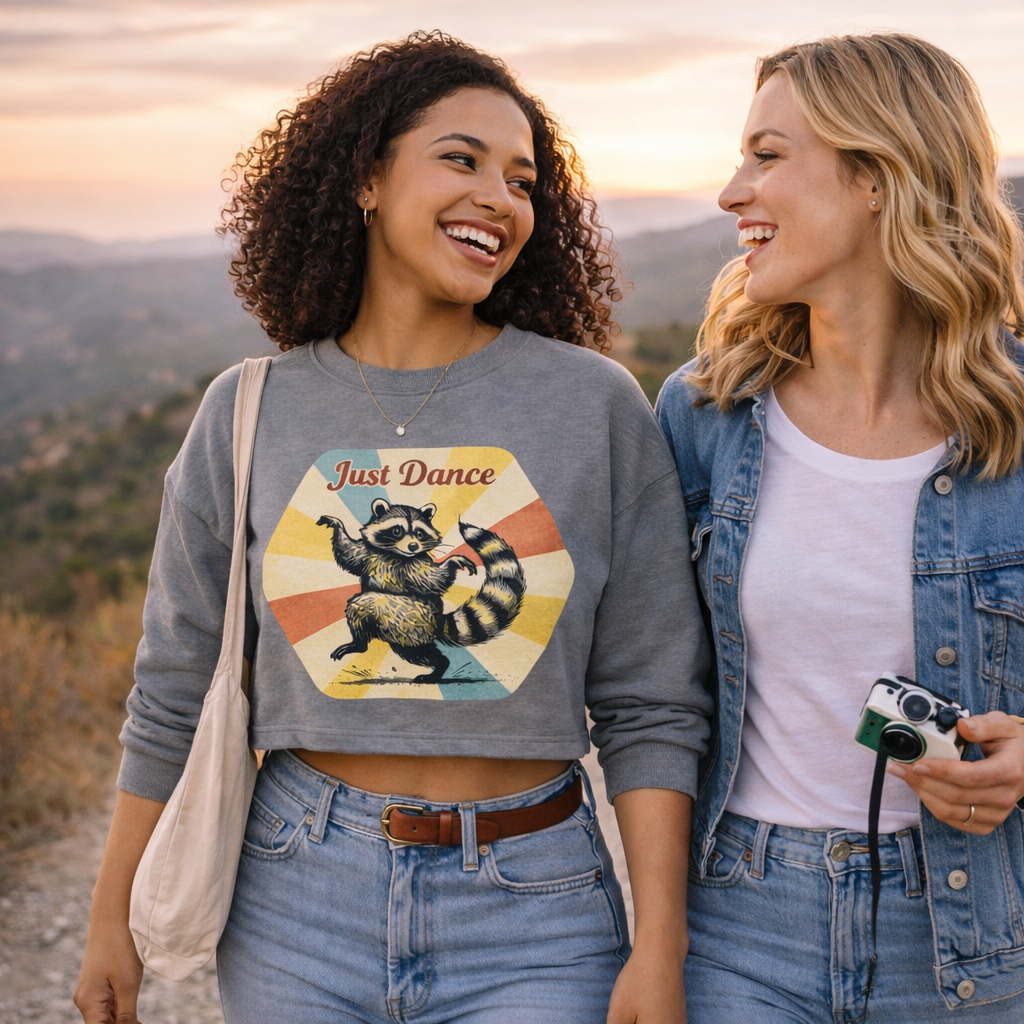 Just Dance Retro Raccoon Crop Sweatshirt – Retro 80s Vibe