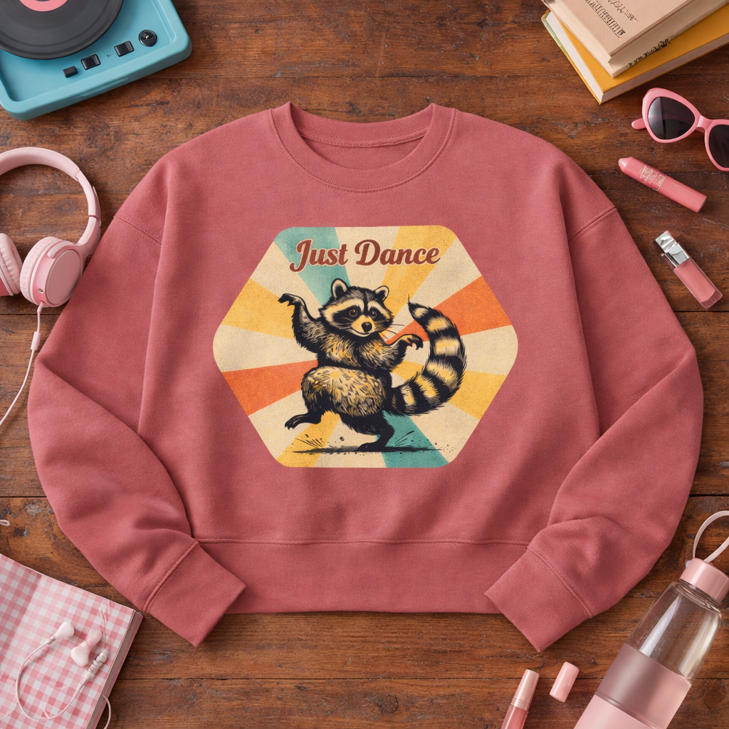 Just Dance Retro Raccoon Crop Sweatshirt – Retro 80s Vibe