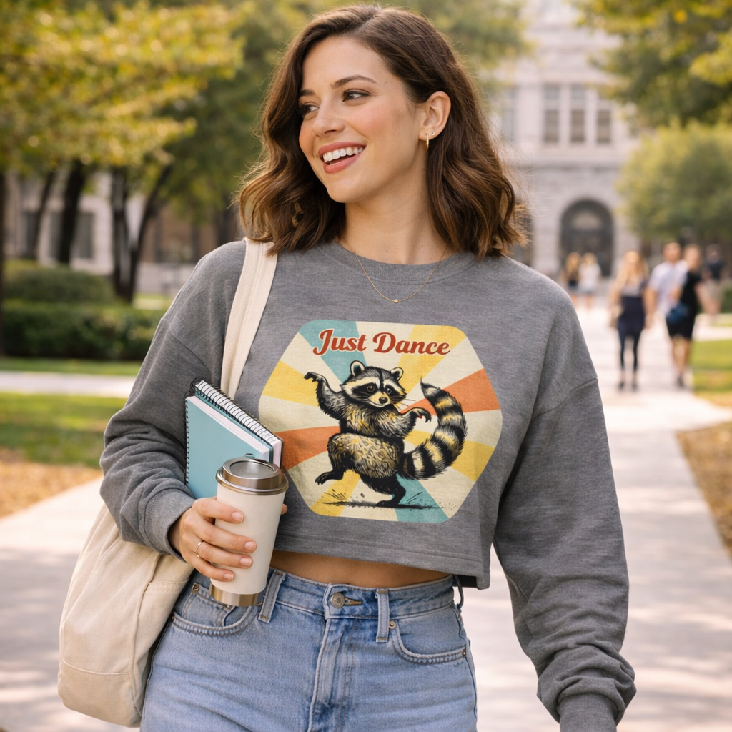 Just Dance Retro Raccoon Crop Sweatshirt – Retro 80s Vibe