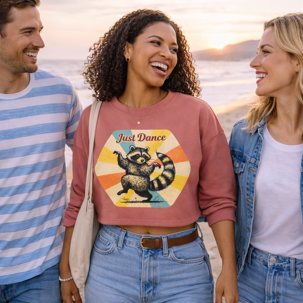 Just Dance Retro Raccoon Crop Sweatshirt – Retro 80s Vibe