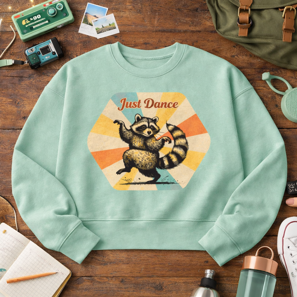 Just Dance Retro Raccoon Crop Sweatshirt – Retro 80s Vibe