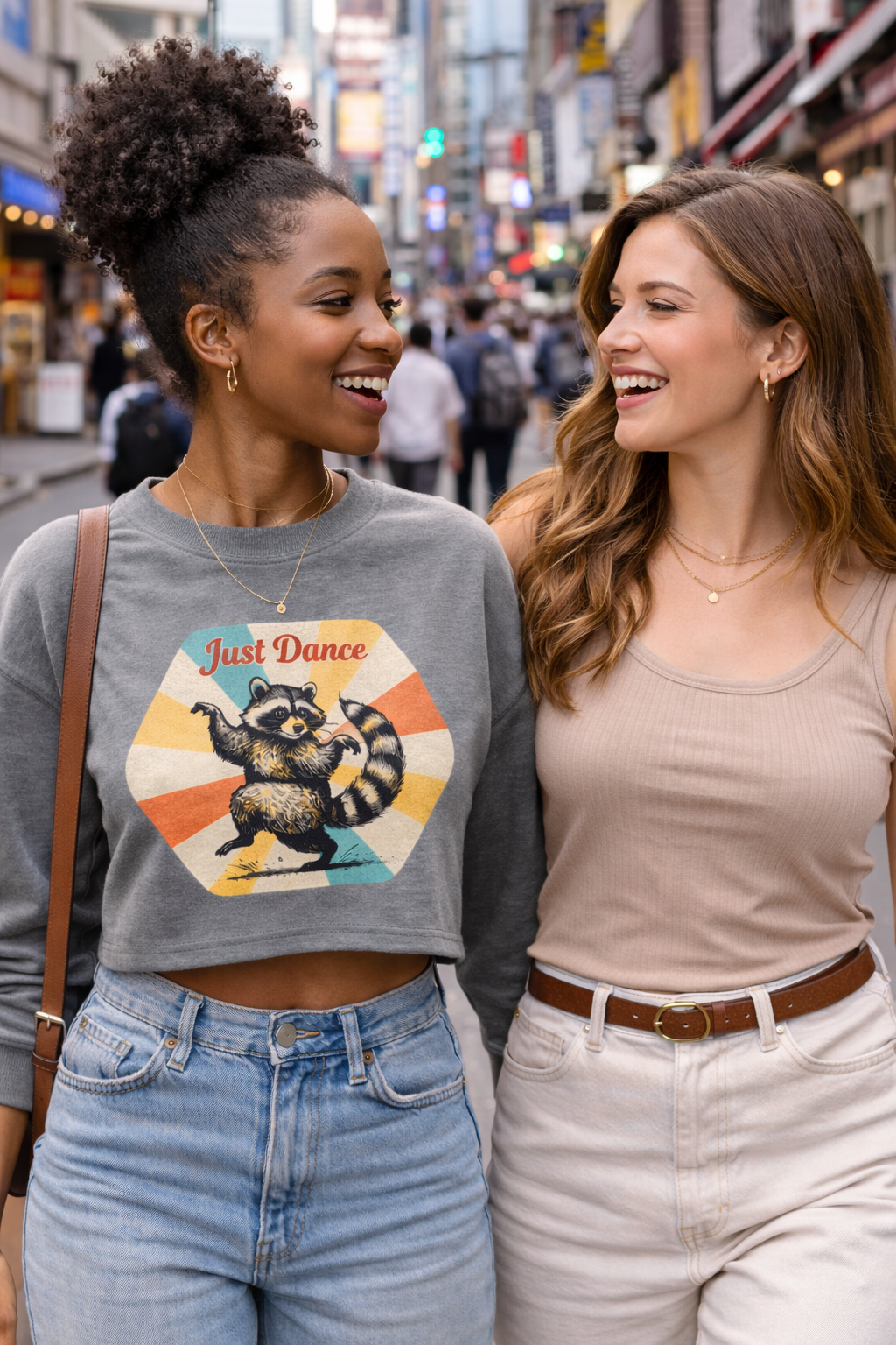 Just Dance Retro Raccoon Crop Sweatshirt – Retro 80s Vibe