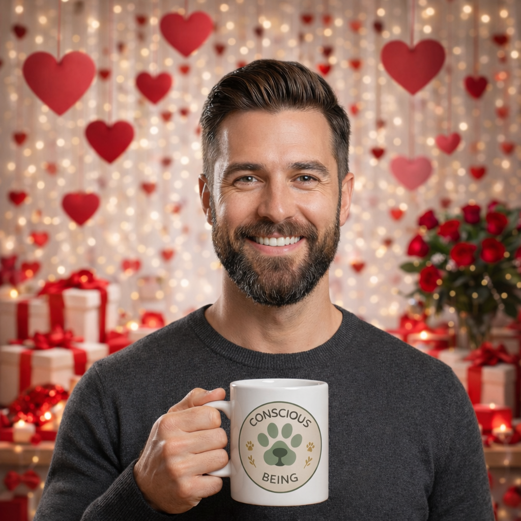 Conscious Being Ceramic Mug — Paw Print & Plant Mindfulness Coffee Cup (11oz)