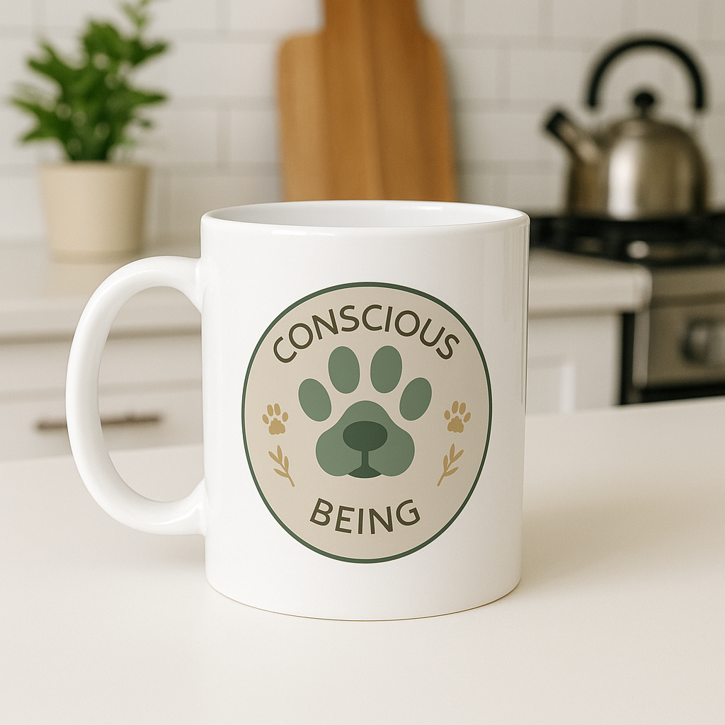 Conscious Being Ceramic Mug — Paw Print & Plant Mindfulness Coffee Cup (11oz)