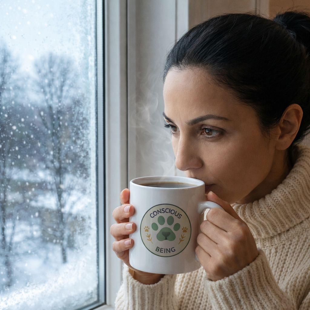 Conscious Being Ceramic Mug — Paw Print & Plant Mindfulness Coffee Cup (11oz)