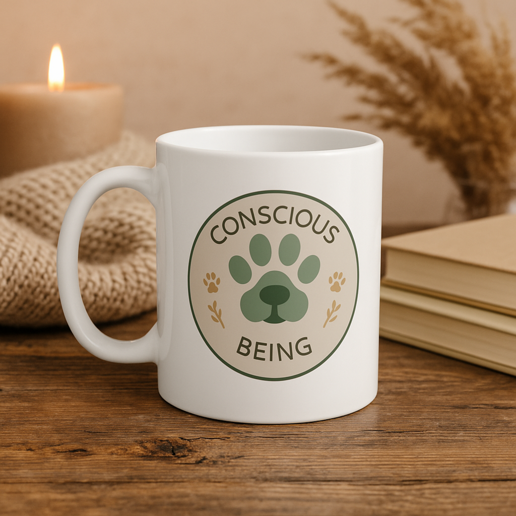 Conscious Being Ceramic Mug — Paw Print & Plant Mindfulness Coffee Cup (11oz)