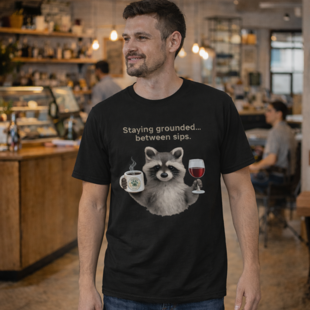 Staying Grounded Between Sips – Raccoon Coffee & Wine Tee