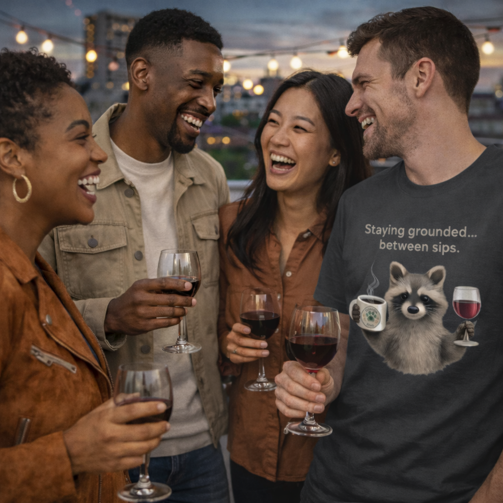 Staying Grounded Between Sips – Raccoon Coffee & Wine Tee