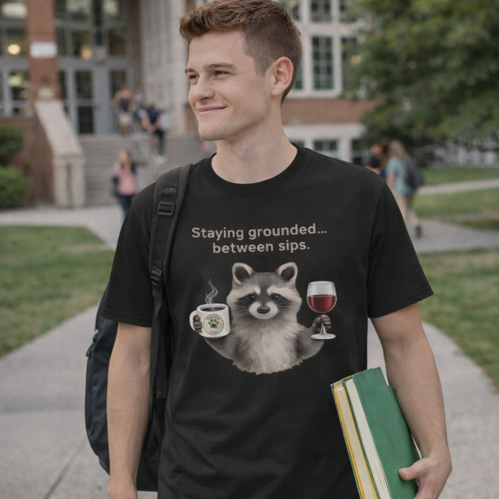 Staying Grounded Between Sips – Raccoon Coffee & Wine Tee