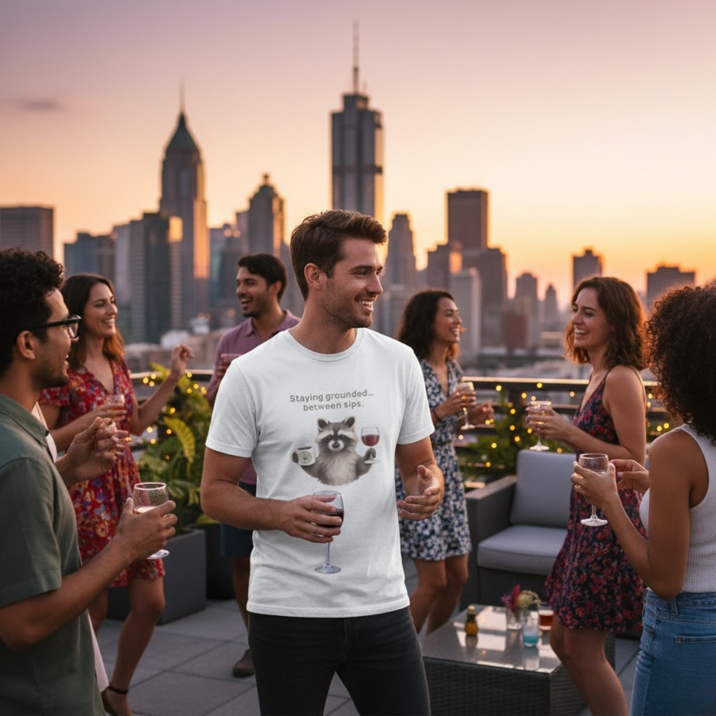 Staying Grounded Between Sips – Raccoon Coffee & Wine Tee
