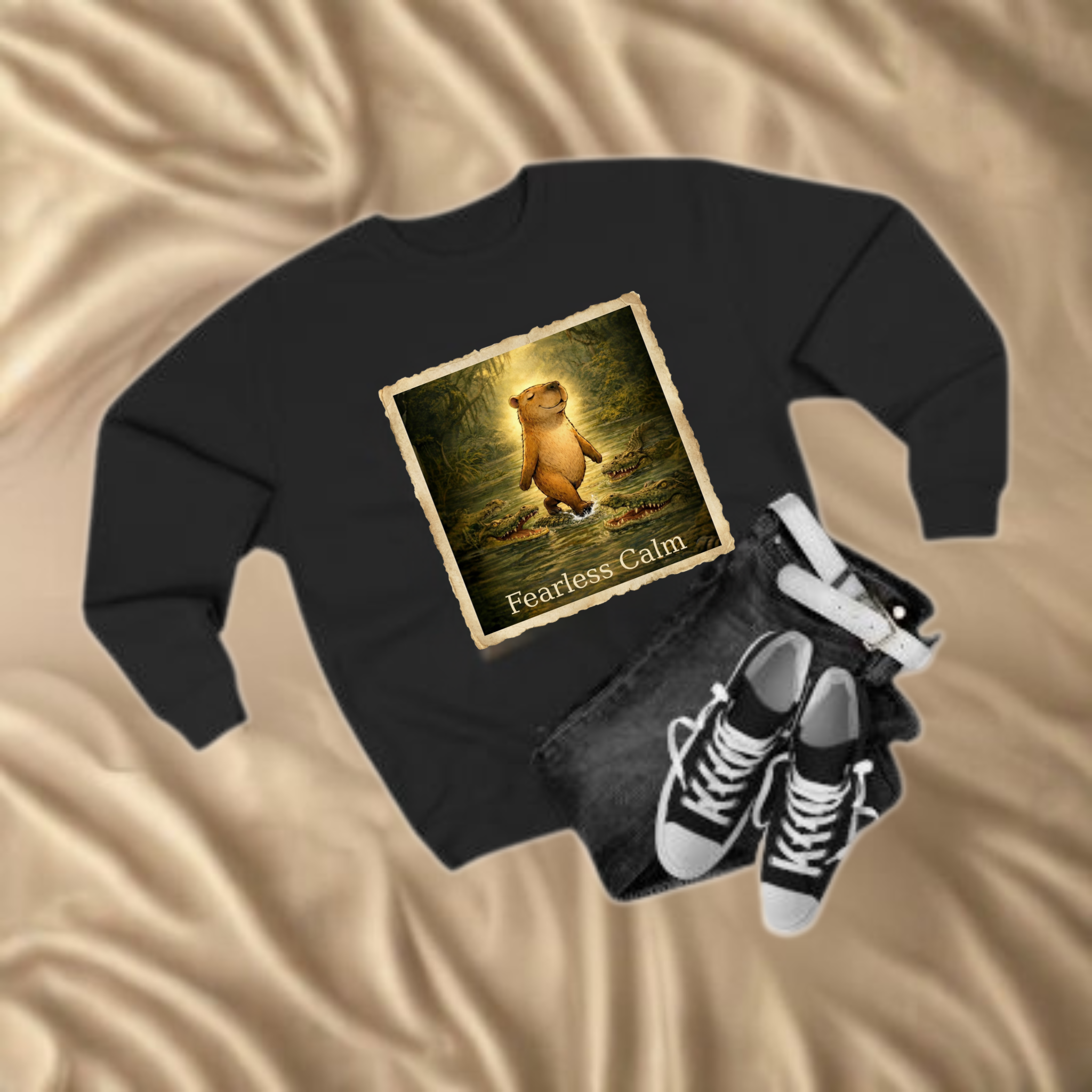 Fearless Calm – Vintage Capybara Unisex Sweatshirt