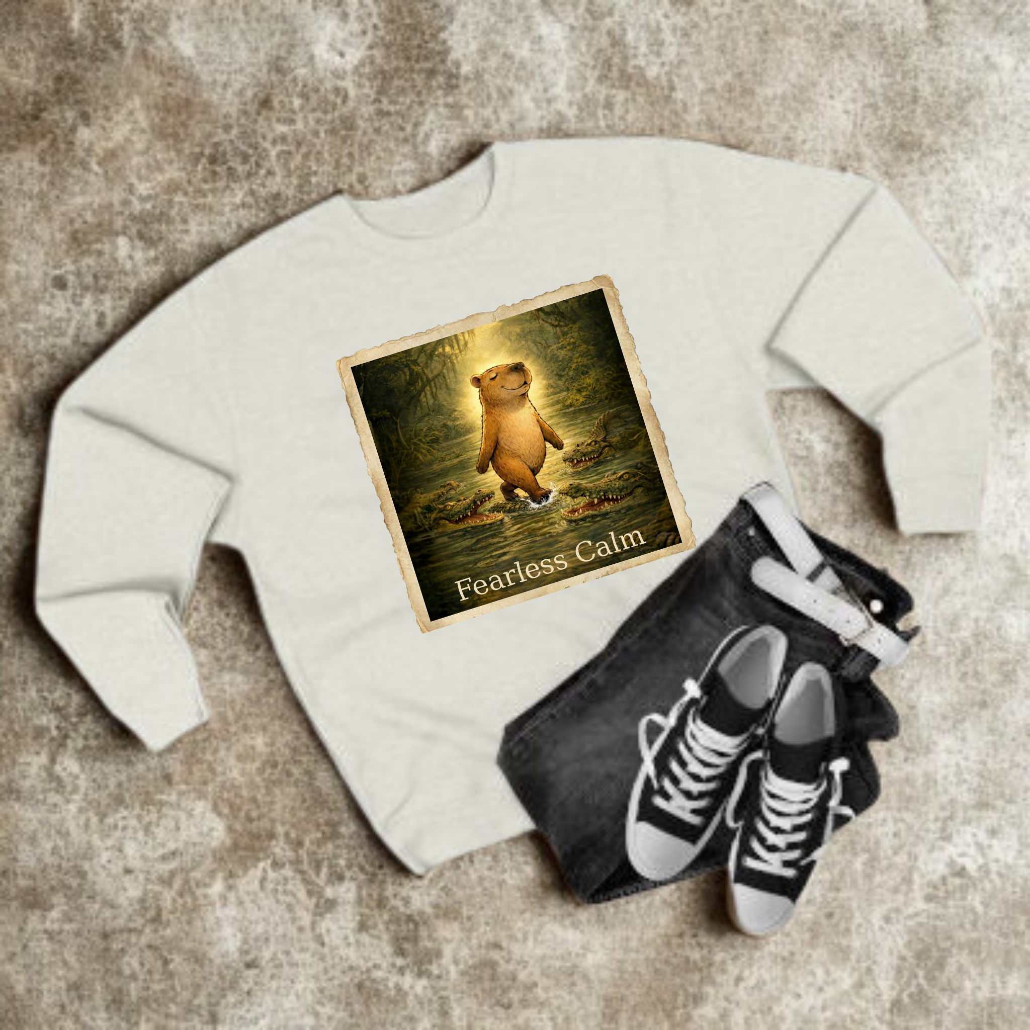 Fearless Calm – Vintage Capybara Unisex Sweatshirt
