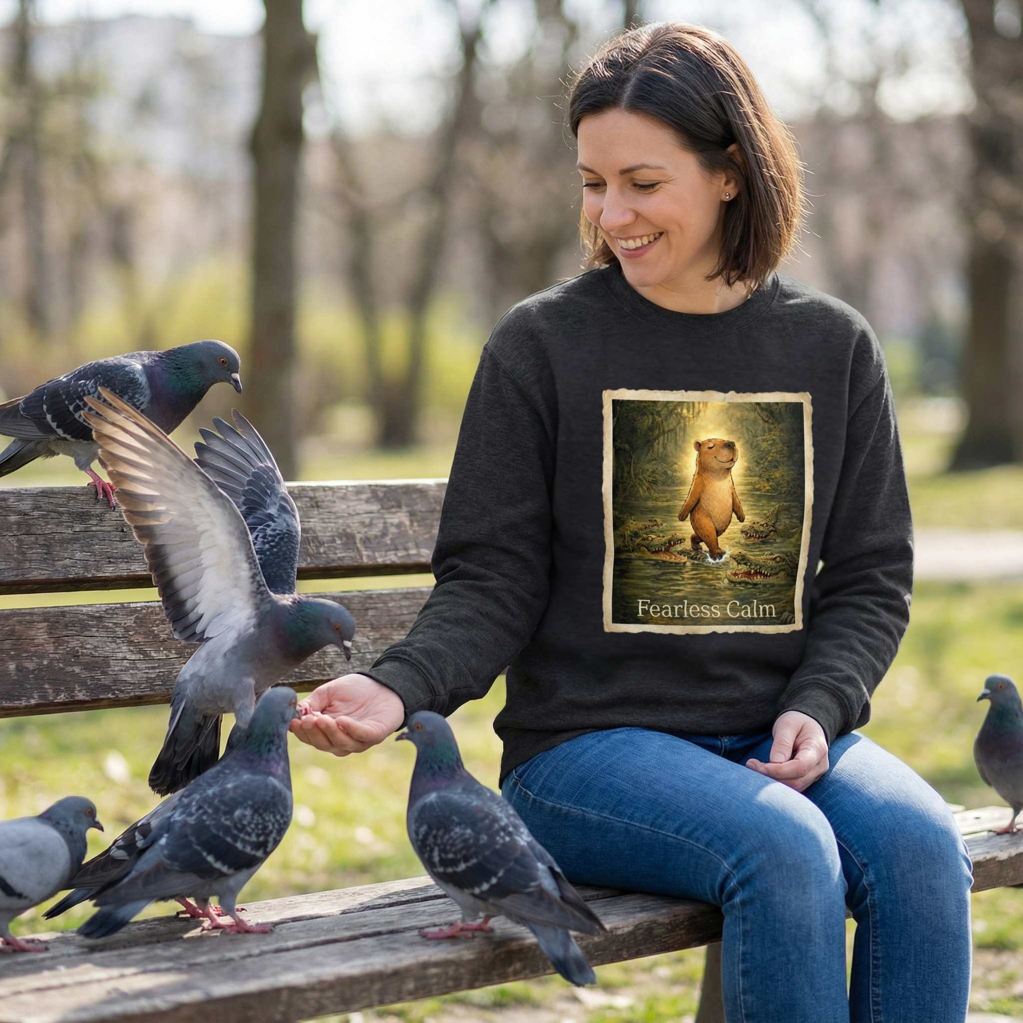 Fearless Calm – Vintage Capybara Unisex Sweatshirt
