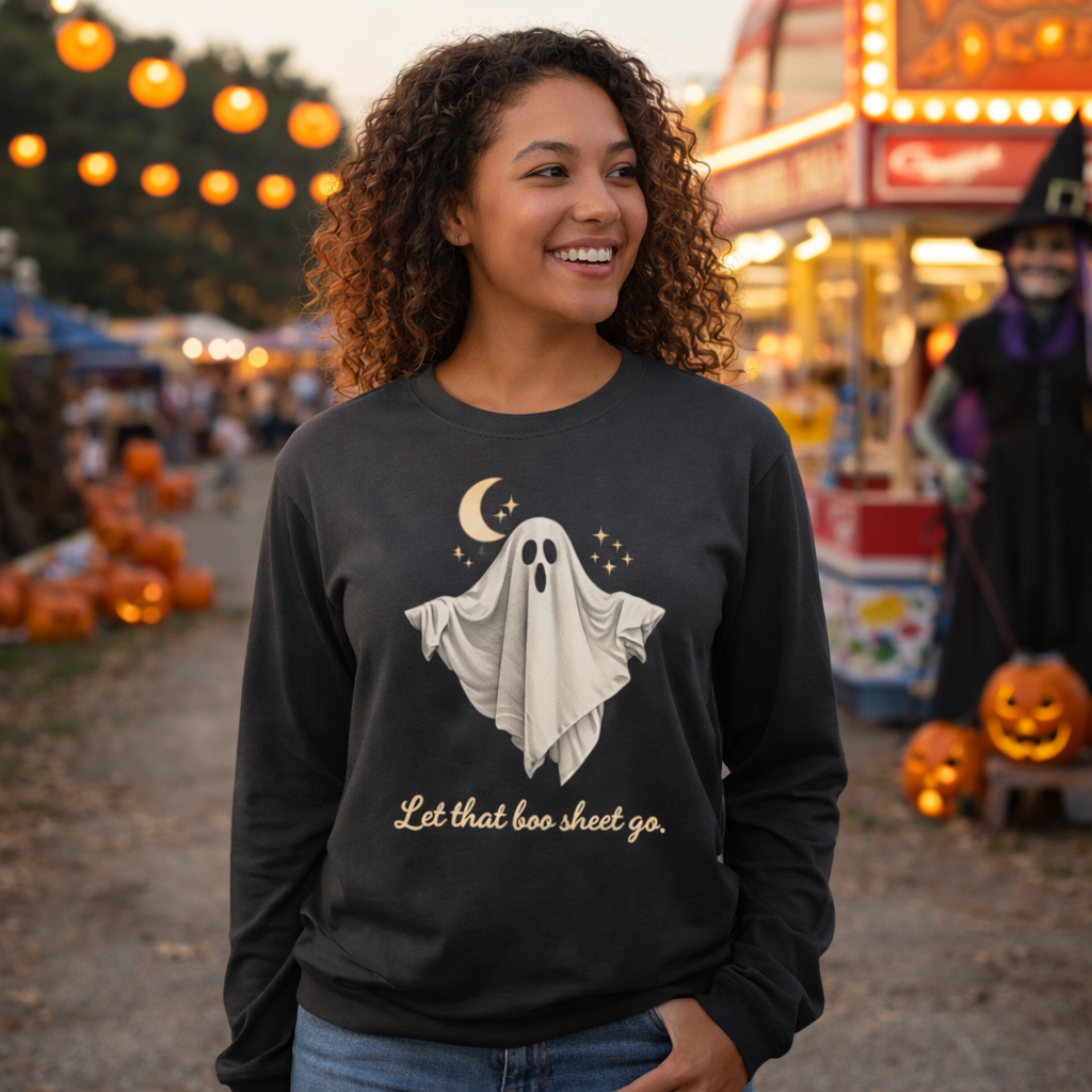 Let That Boo Sheet Go, Halloween Unisex Ghost Long Sleeve Tee