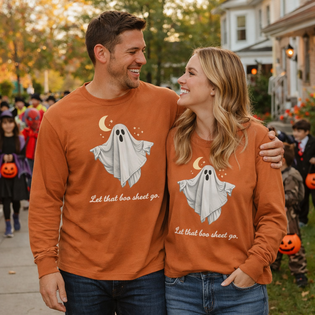 Let That Boo Sheet Go, Halloween Unisex Ghost Long Sleeve Tee
