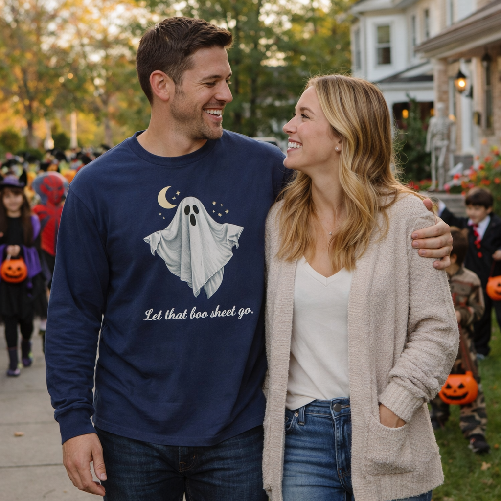 Let That Boo Sheet Go, Halloween Unisex Ghost Long Sleeve Tee