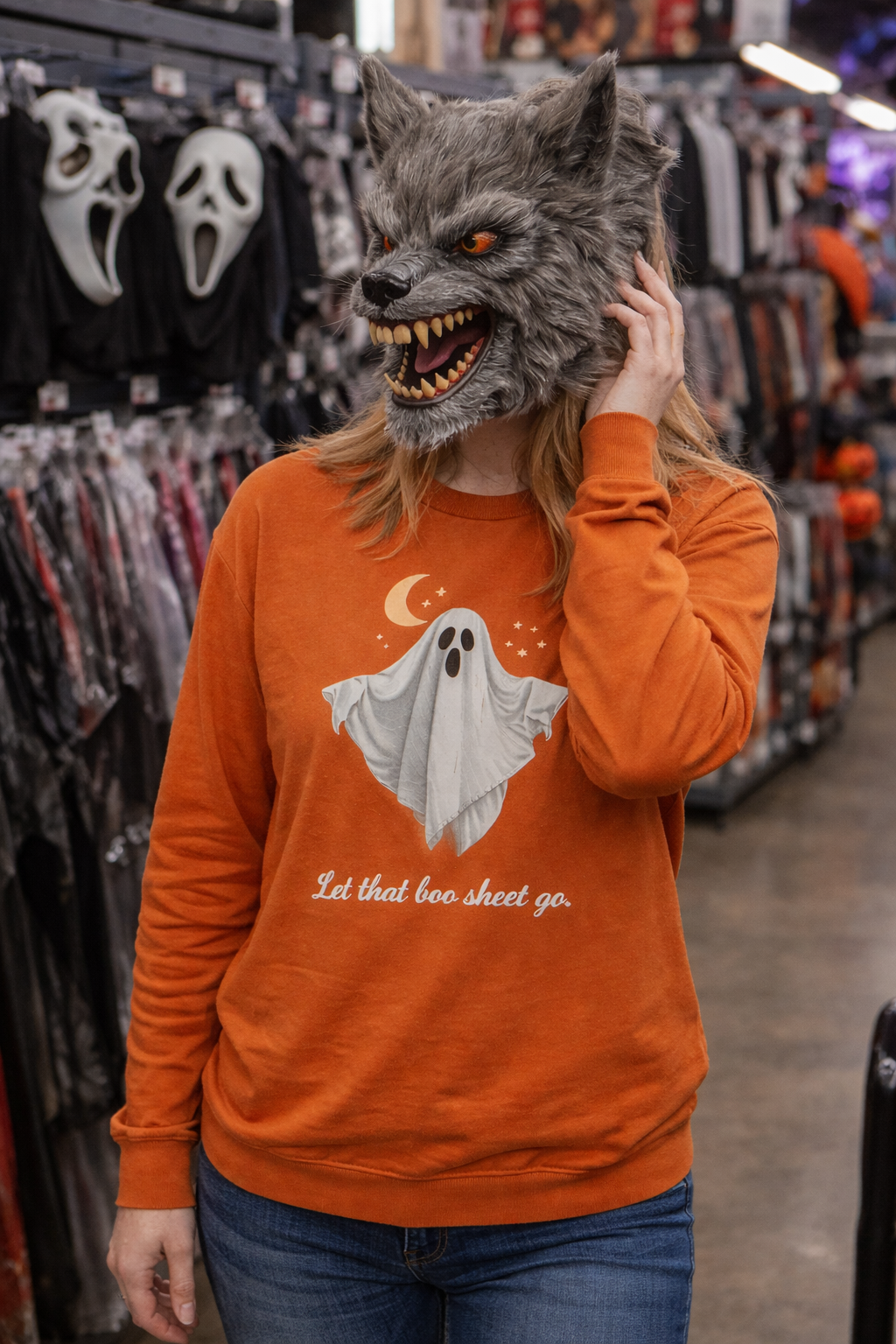 Let That Boo Sheet Go, Halloween Unisex Ghost Long Sleeve Tee