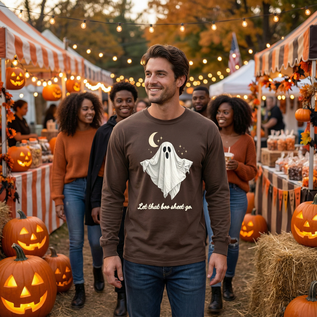 Let That Boo Sheet Go, Halloween Unisex Ghost Long Sleeve Tee
