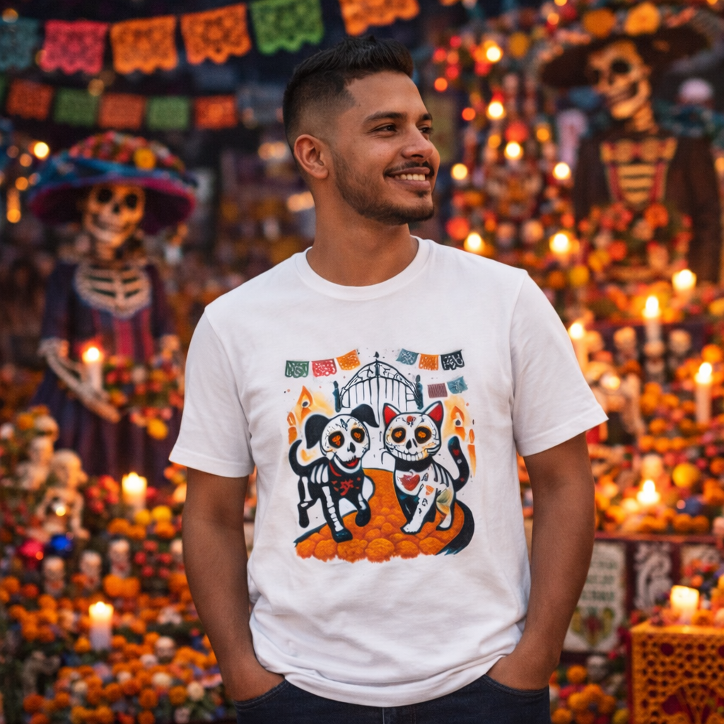 Day of the Dead Cat & Dog Tee,  Dia de los Muertos Pet Lovers Unisex Shirt