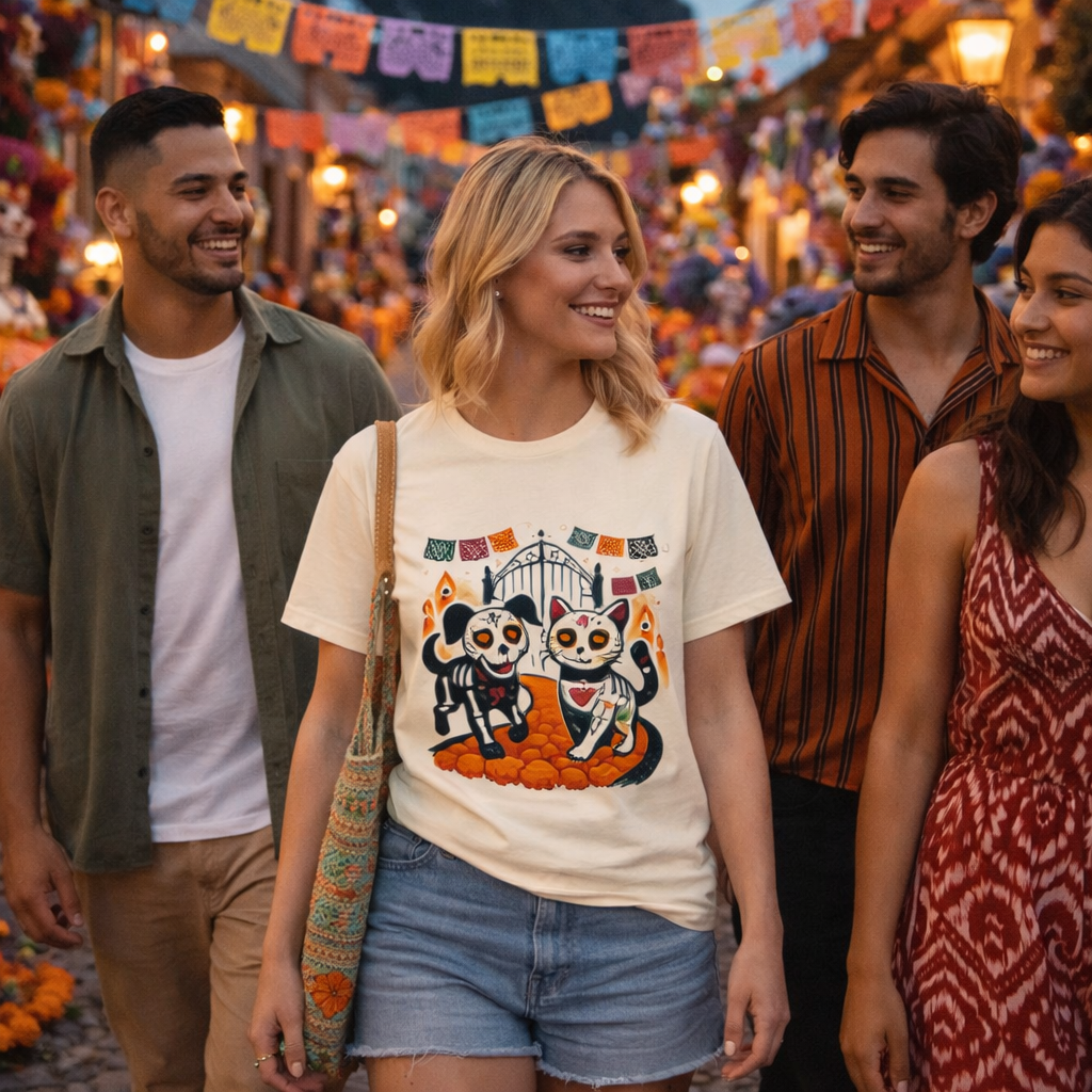 Day of the Dead Cat & Dog Tee,  Dia de los Muertos Pet Lovers Unisex Shirt