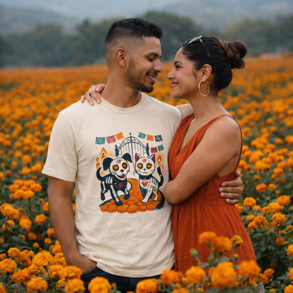 Day of the Dead Cat & Dog Tee,  Dia de los Muertos Pet Lovers Unisex Shirt
