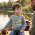Toddler/Kid wearing Roots of Life long sleeve tee outdoors inspired by nature and environmental awareness