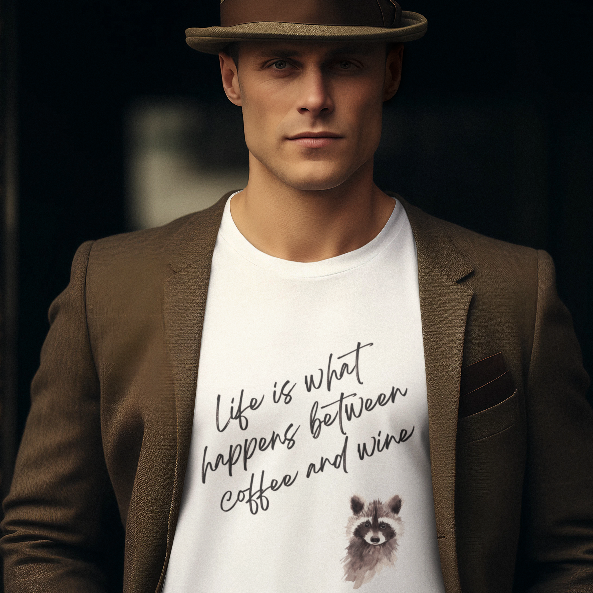 Coffee & Wine Raccoon Long Sleeve T-Shirt - Perfect Gift for Animal Lovers, Unisex Tee, Funny Graphic Shirt, Animal Print Apparel, Cute